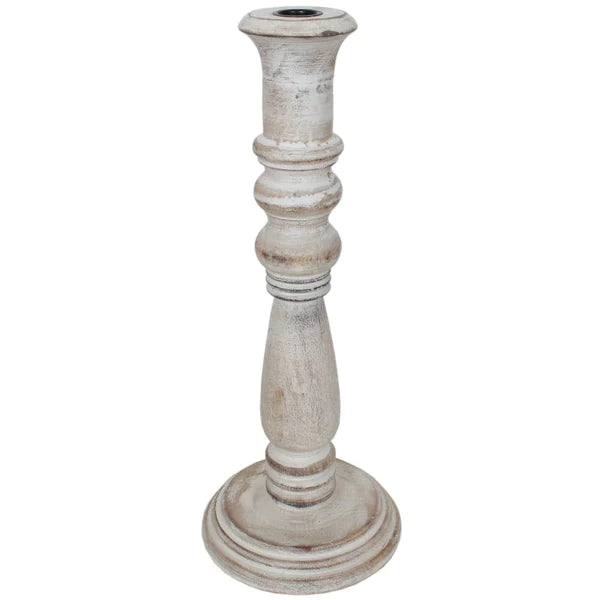 White Wash Wood Taper Candle Holder