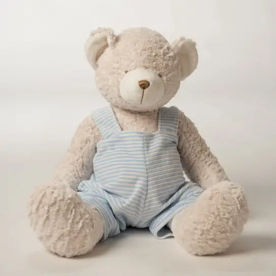 Teddy Bear with Striped Overalls