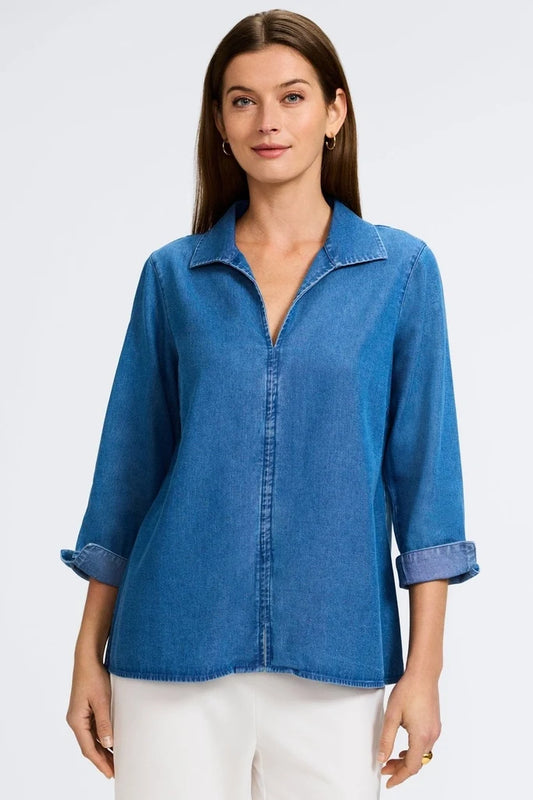 Agnes Tencel Denim 3/4 Sleeve Popover Shirt