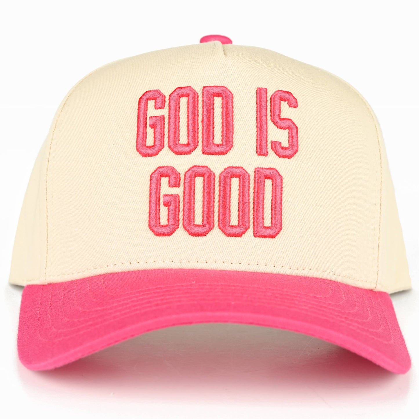 GOD IS GOOD Embroidered Letter Two Tone Trucker Hat