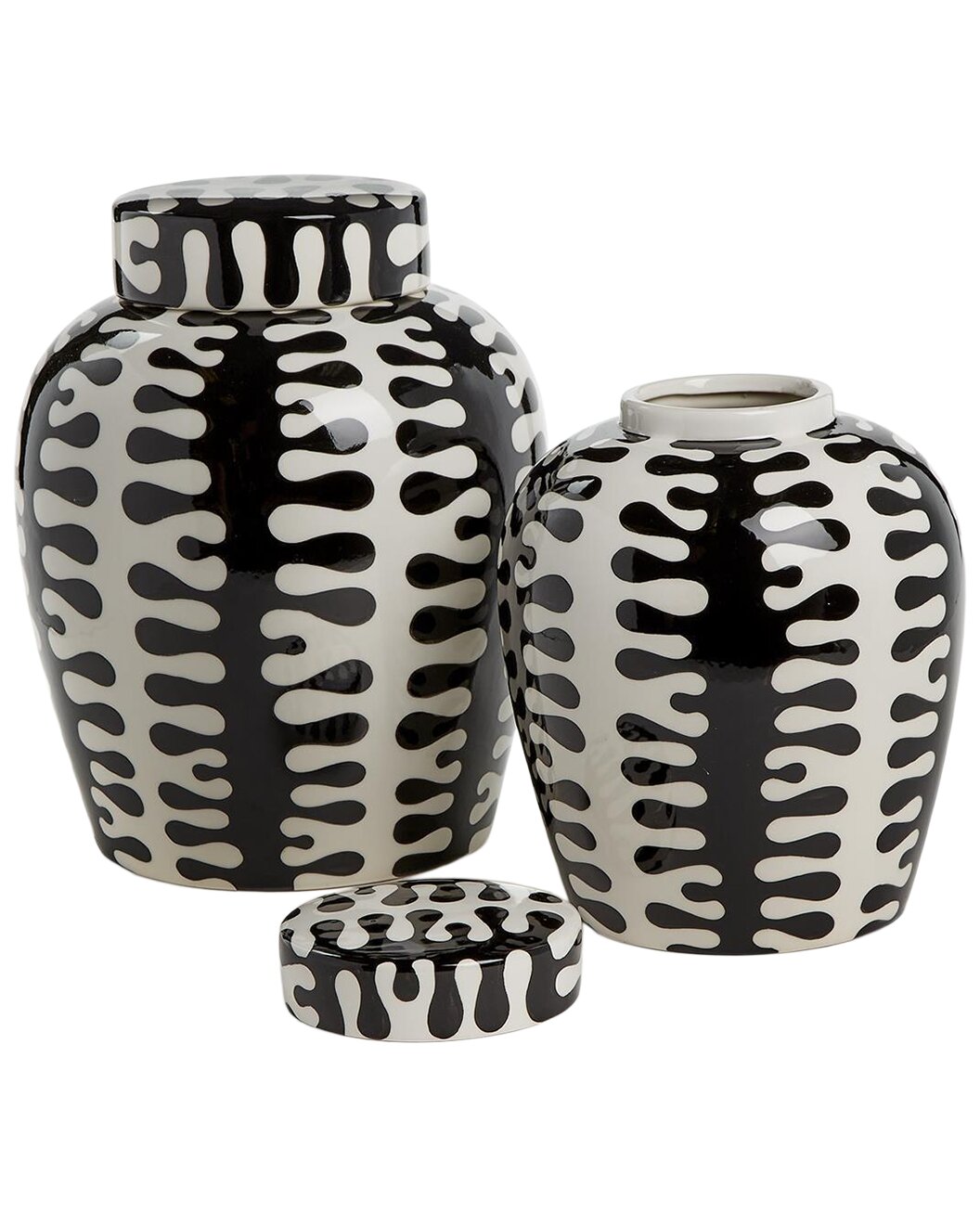 Jigsaw Black and White Covered Ceramic Jar