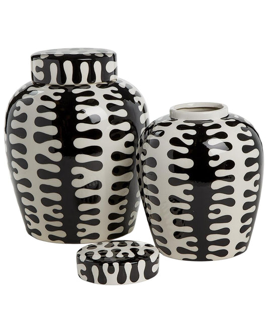 Jigsaw Black and White Covered Ceramic Jar