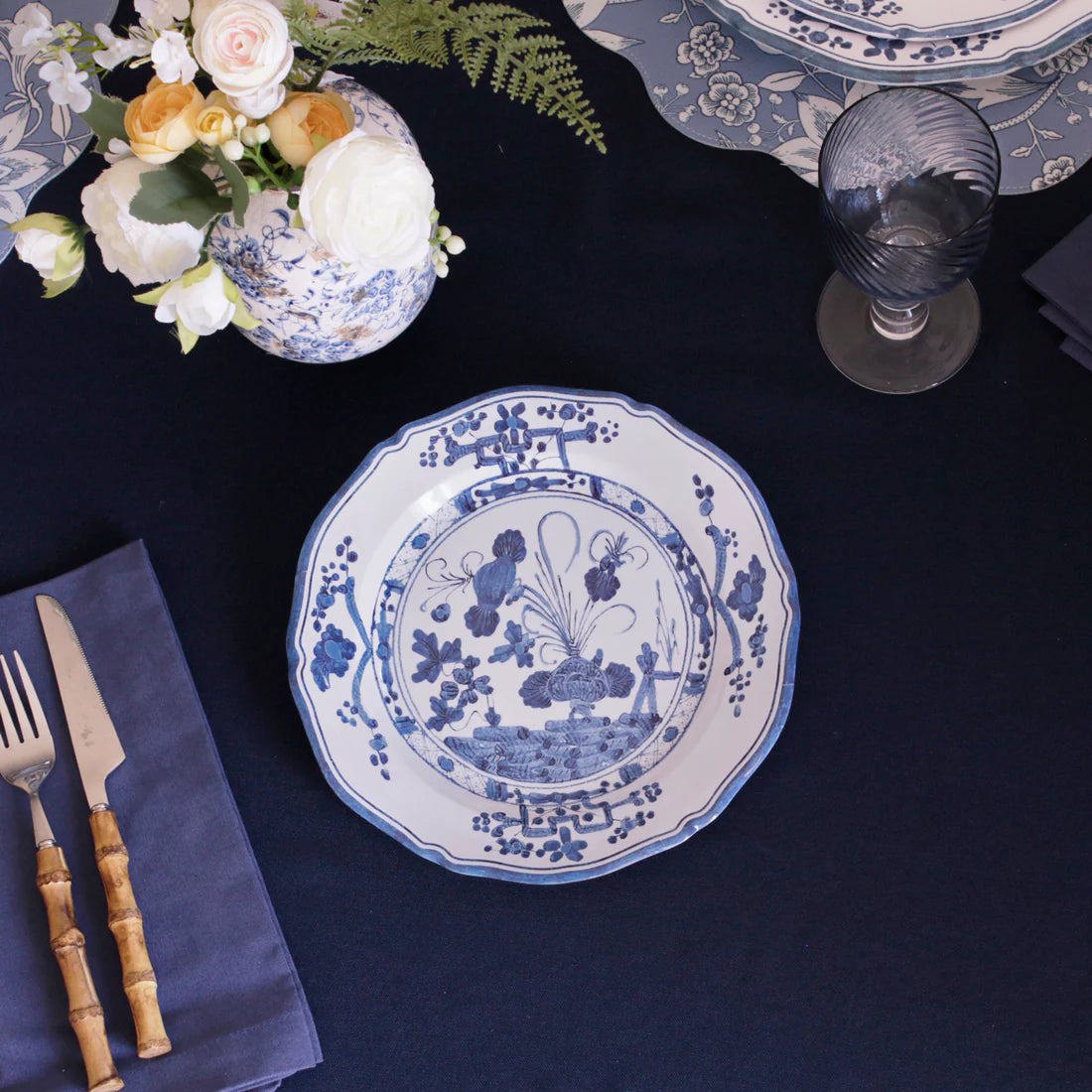 VIDA Faenza 11" White and Blue Salad Plate - Set of 4