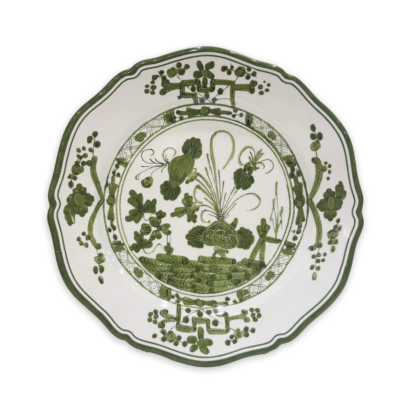 VIDA Faenza 11" White and Green Dinner Plate - Set of 4