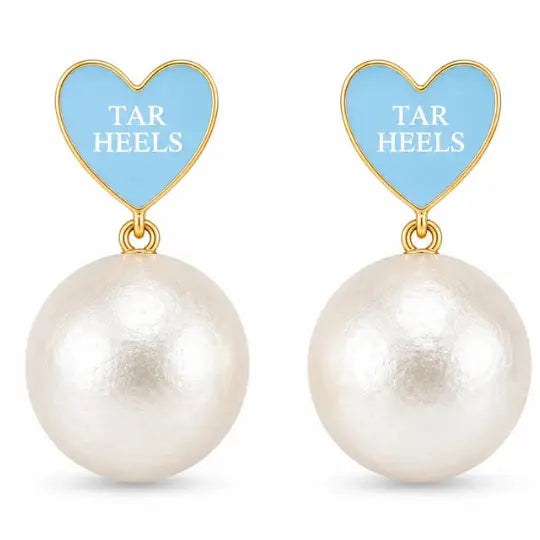 North Carolina Heart Pearl Drop Earrings