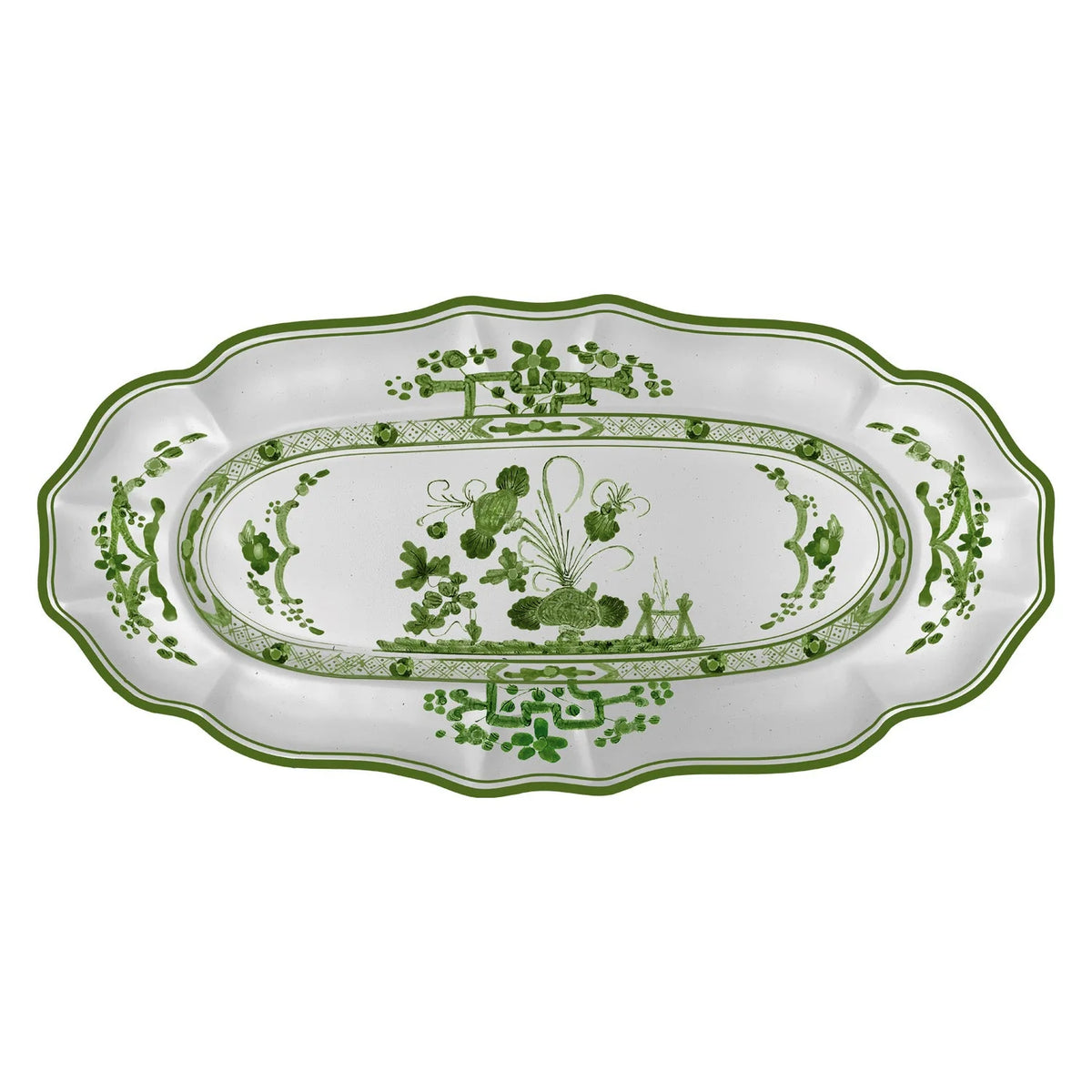 VIDA Faenza 11" White and Green Oval Tray