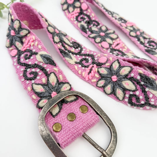 Pink Magnolia Wide Embroidered Belt