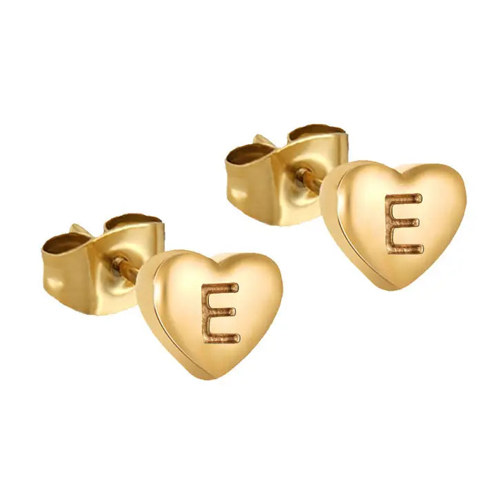 Initial Gold Plated Heart Studs