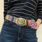 Folklorica floral cream embroidered wool belt.