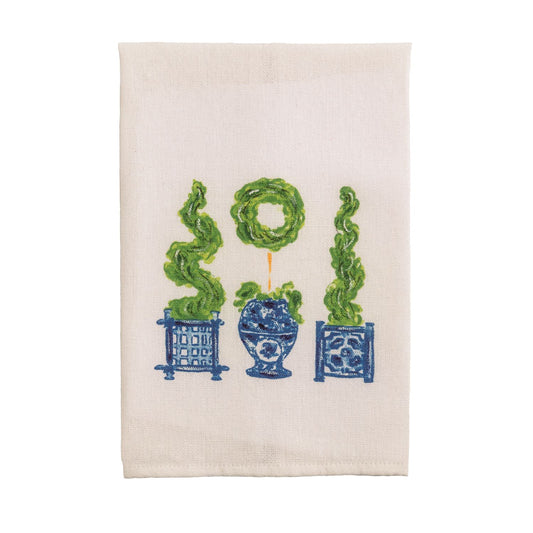Painted Three Topiary Tea Towel