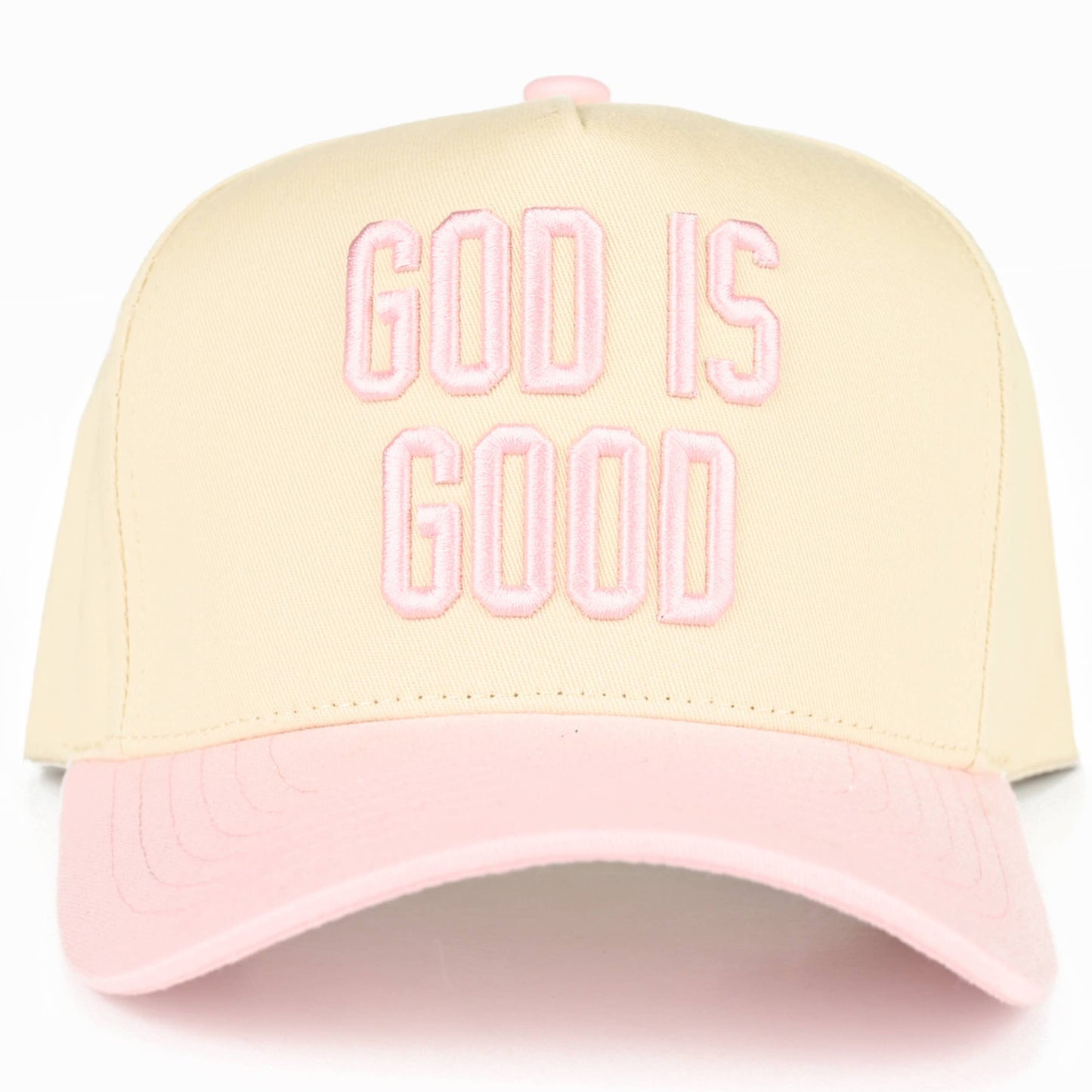 GOD IS GOOD Embroidered Letter Two Tone Trucker Hat