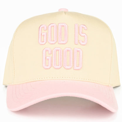GOD IS GOOD Embroidered Letter Two Tone Trucker Hat