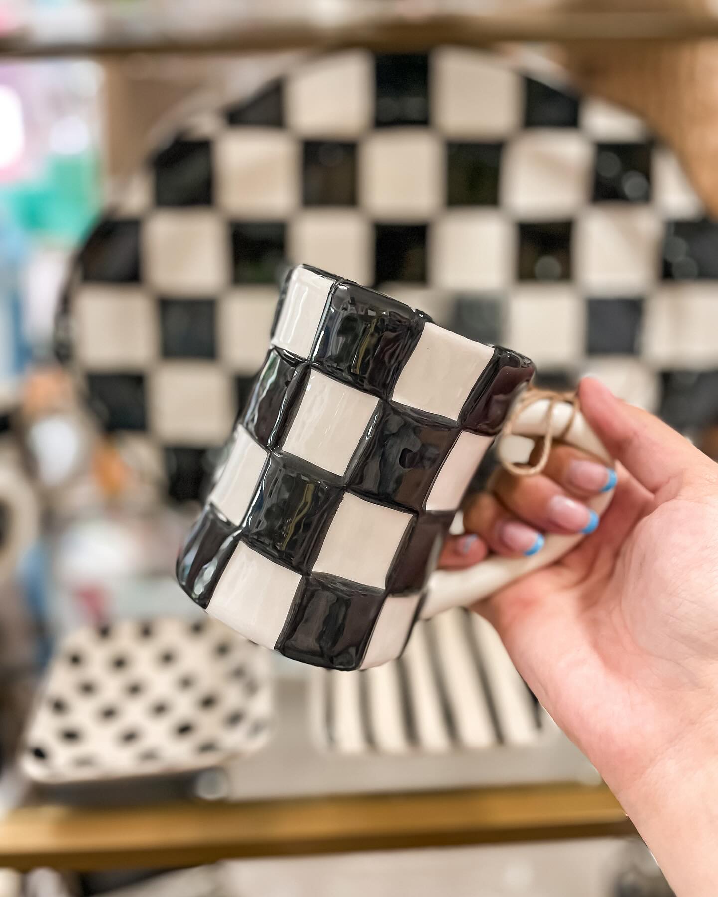 Large Checkered Bistro Mugs