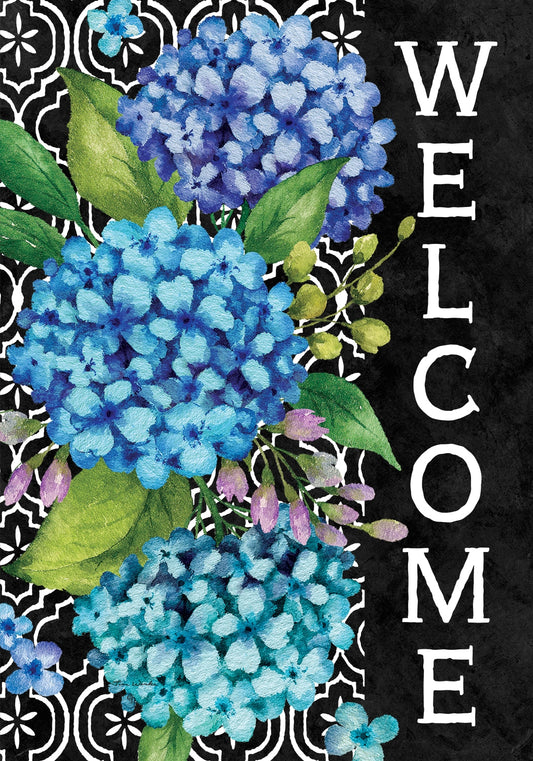 Garden Flag- Hydrangeas on Black