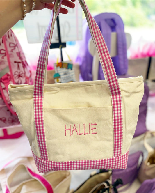 Classic Canvas Tote with Gingham Trim
