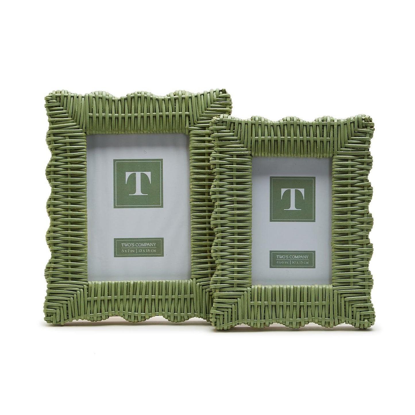 Green Wicker Weave Scalloped Photo Frame