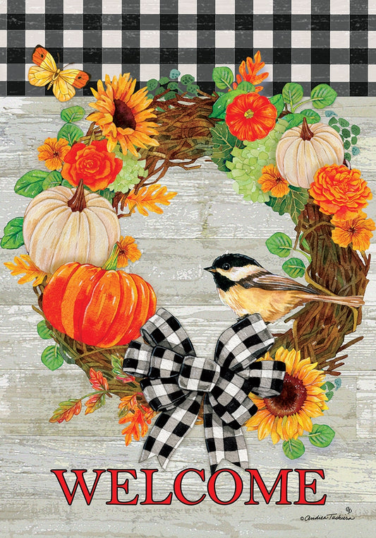 Garden Flag- Pumpkin Wreath