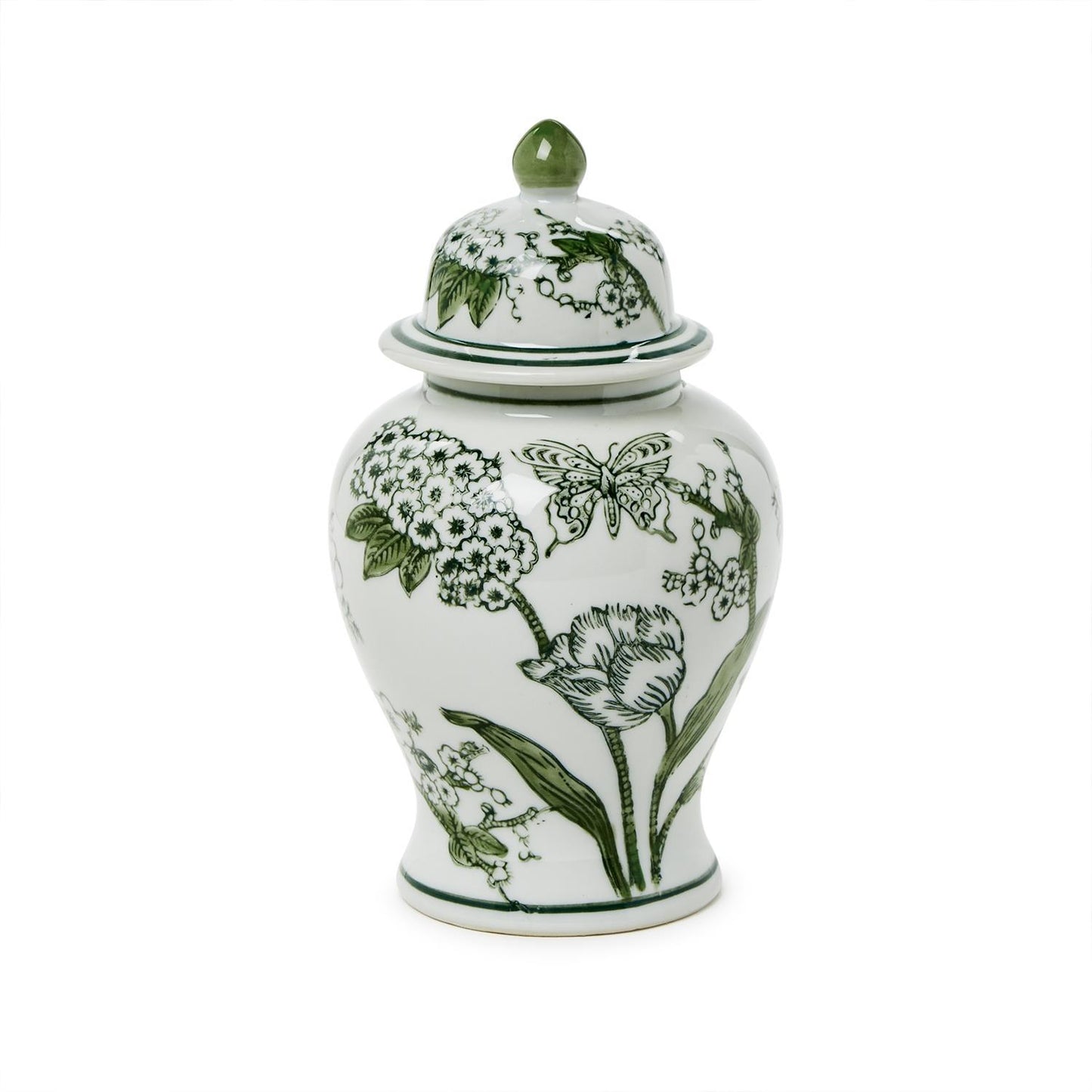 Green and White Chinoiserie Jar with Lid