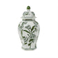 Green and White Chinoiserie Hexogonal Temple Jar with Lid