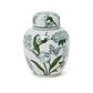 Green and White Chinoiserie Ginger Jar with Lid
