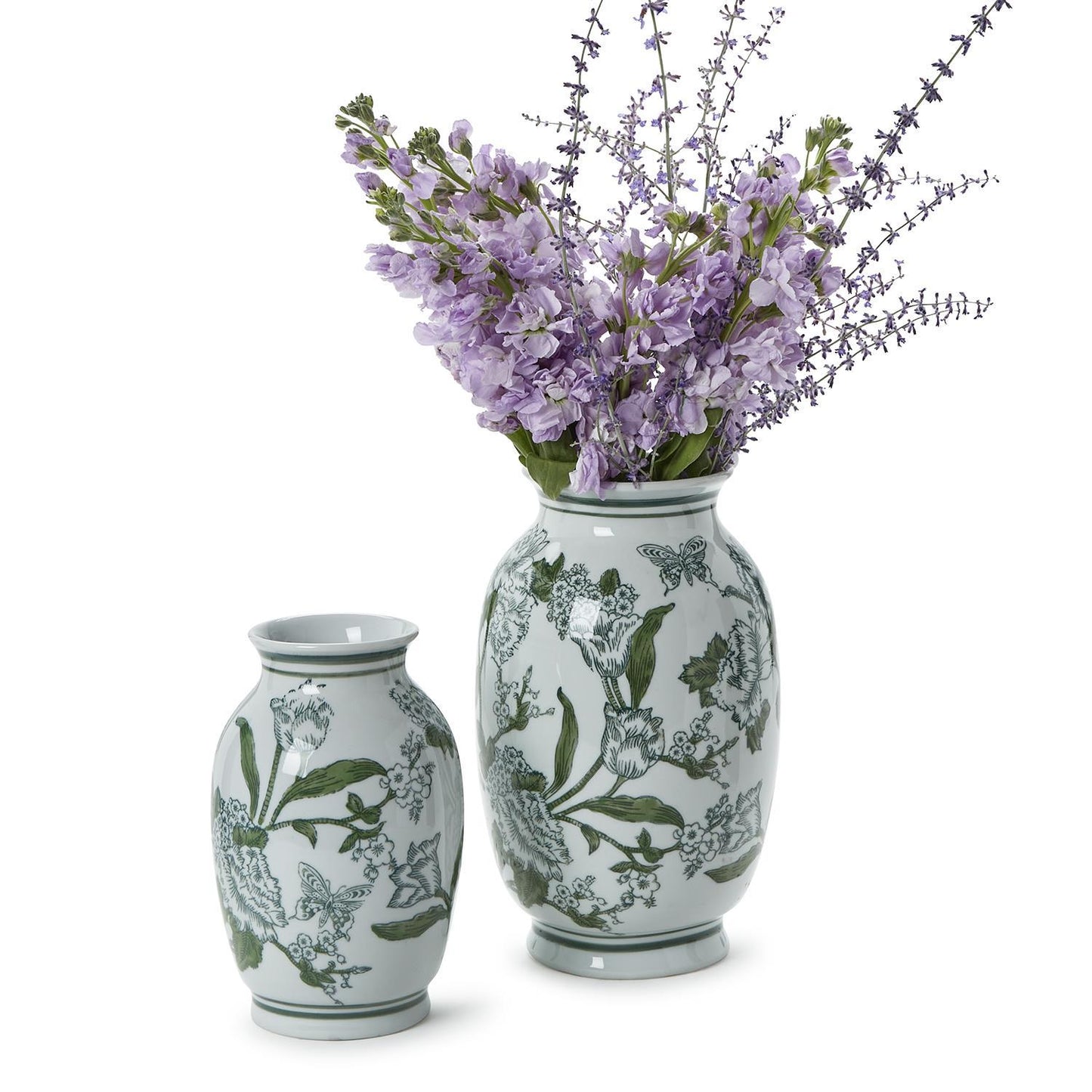 Green and White Chinoiserie Vases