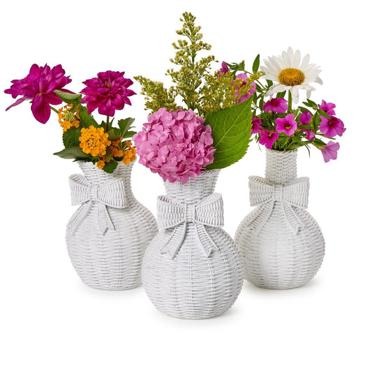 Bowed Beauties Basket Weave White Vase