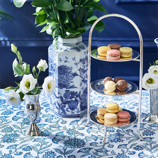 Hexagon Shaped Chrysanthemum Hand-Painted Blue and White Chinoiserie Vase