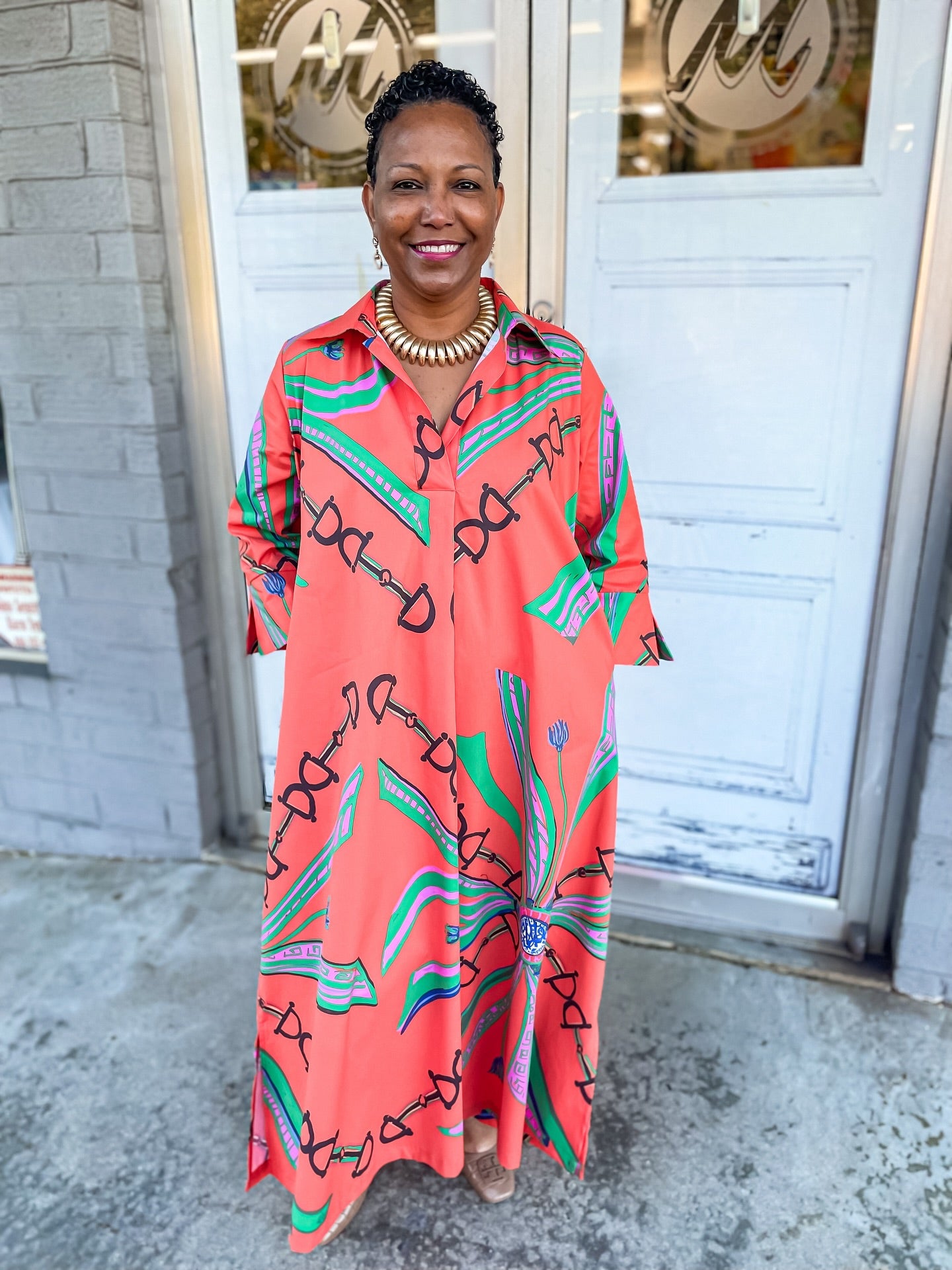 House of MBR Estate Orange Long Shirt Dress