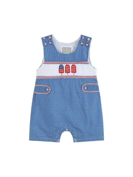 Blue & White Popsicle Smocked Shortalls