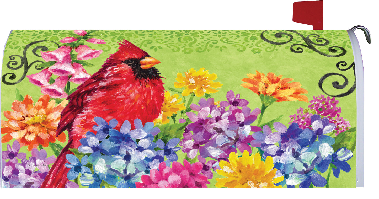 Mailbox Cover- Cardinal with Flowers