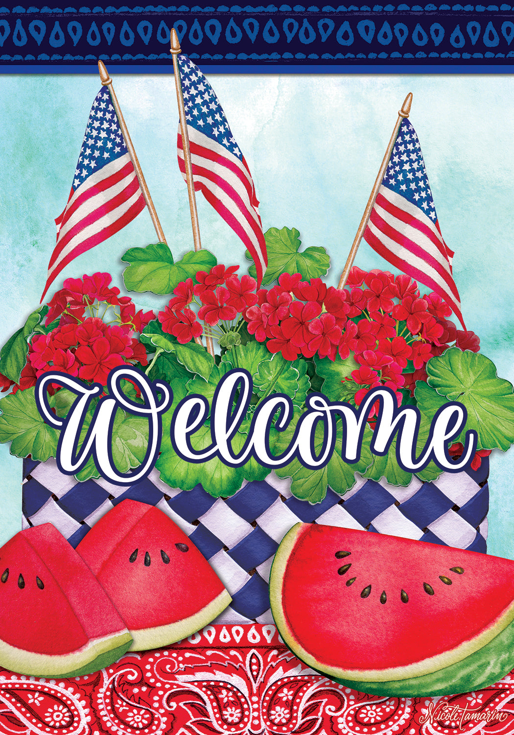 Garden Flag- Watermelon and Flags