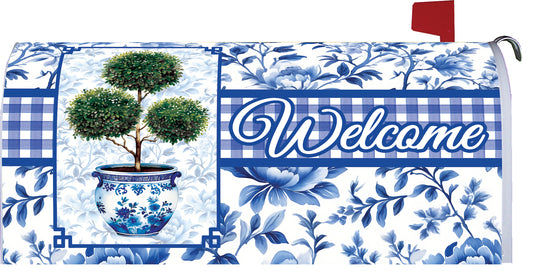 Mailbox Cover- Chinoiserie Topiary