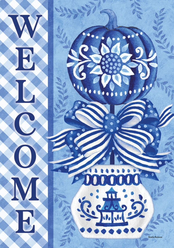 Garden Flag- Chinoiserie Pumpkin Topiary