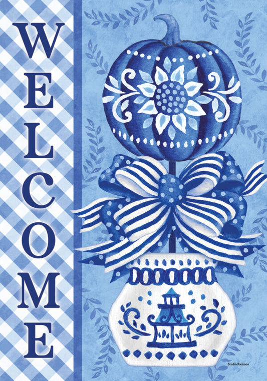 Garden Flag- Chinoiserie Pumpkin Topiary