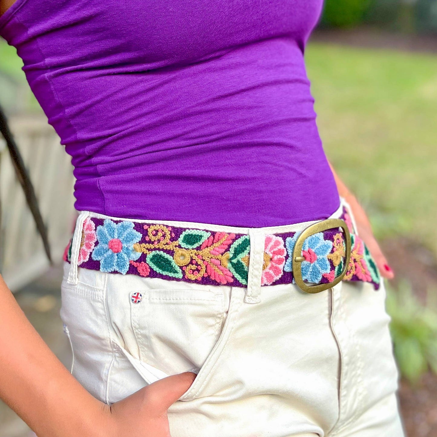 Plum Anabel Wide Embroidered Belt