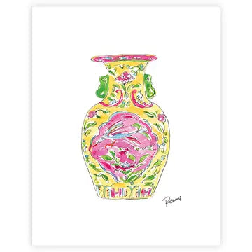 Handpainted Yellow Chinoiserie Urn Art Print