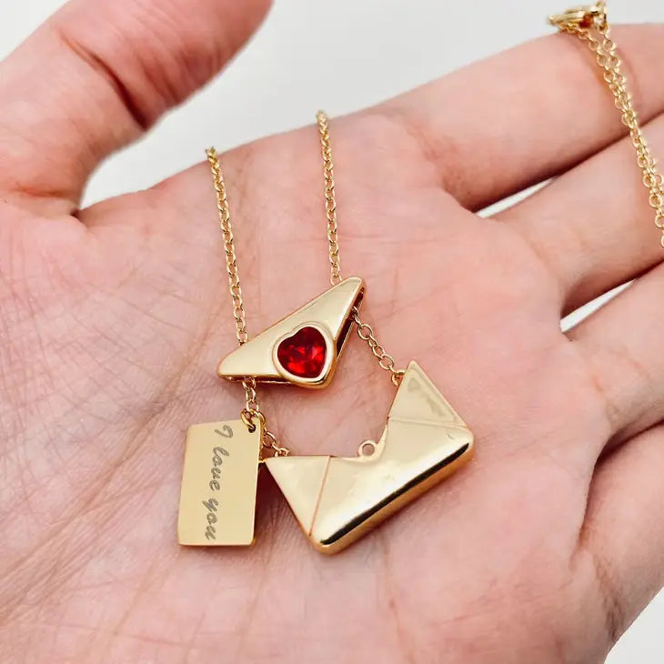 Gold Heart Envelope Necklace