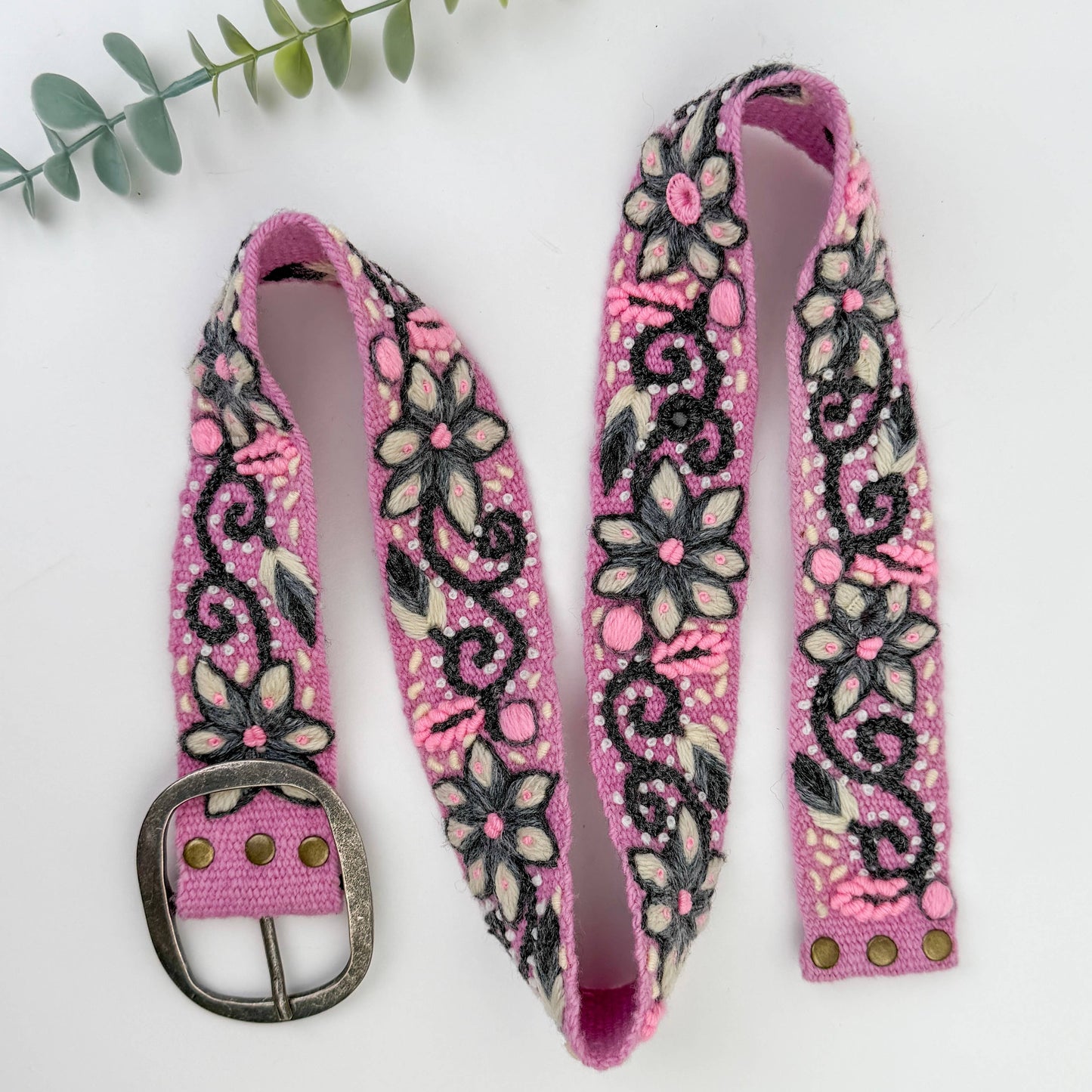 Pink Magnolia Wide Embroidered Belt