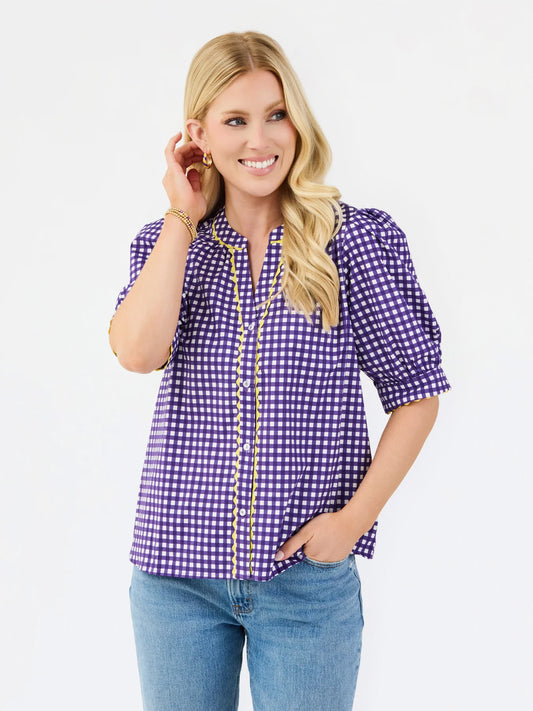Elaine Purple Gingham Top