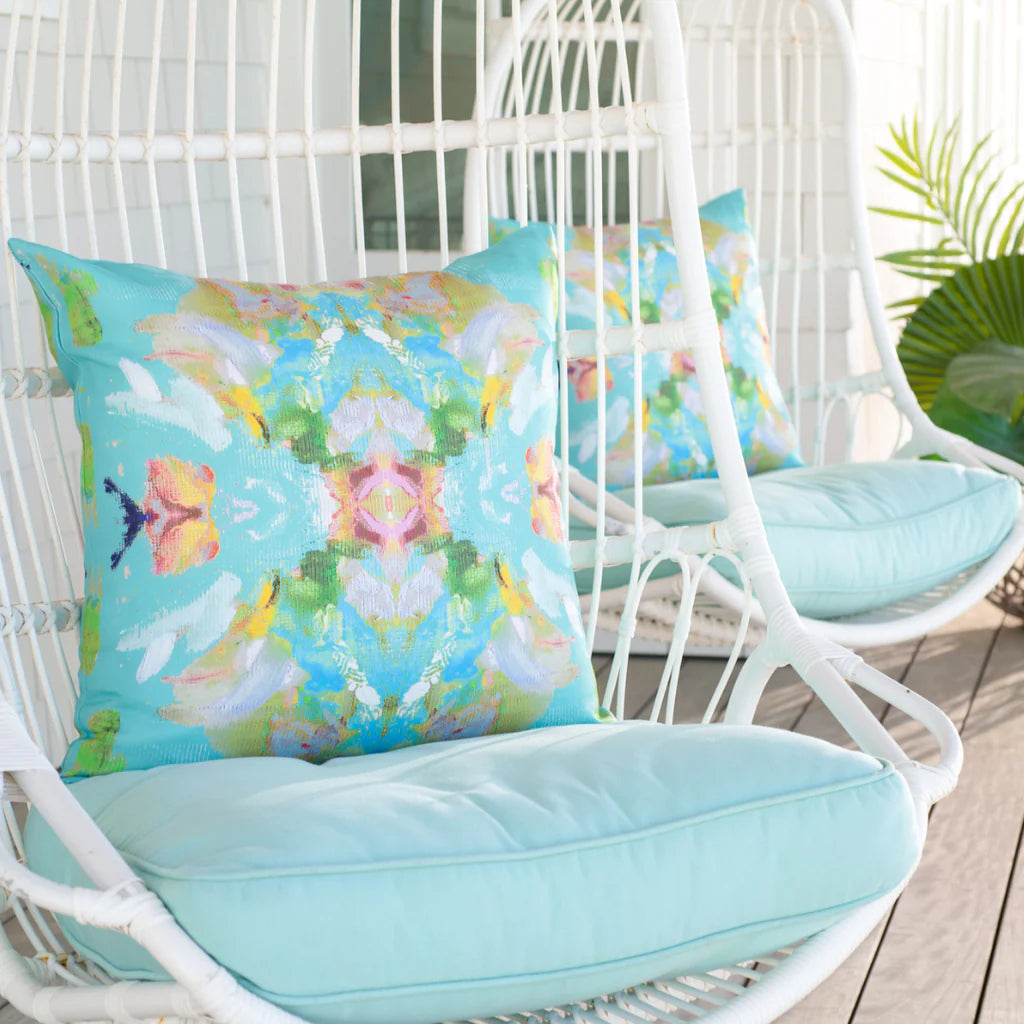 Stained Glass Turquoise Outdoor Pillow