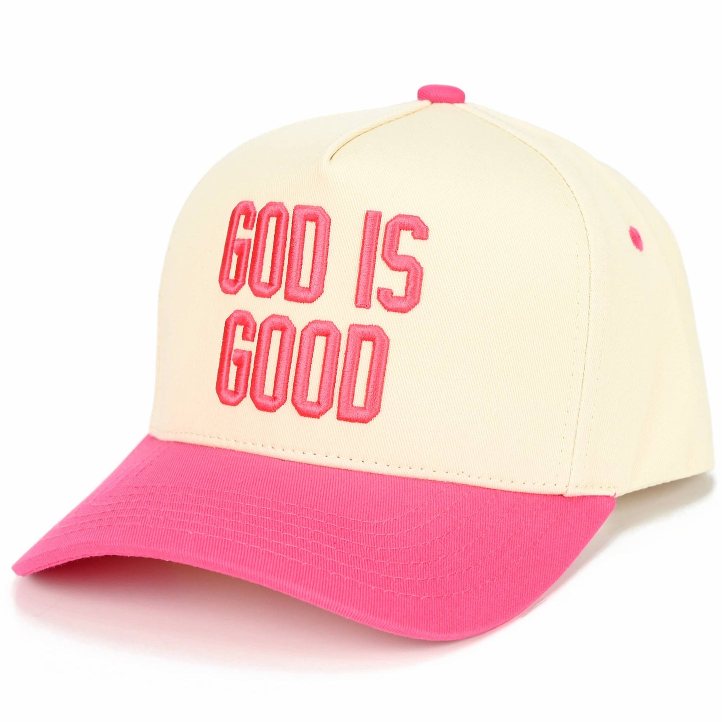 GOD IS GOOD Embroidered Letter Two Tone Trucker Hat