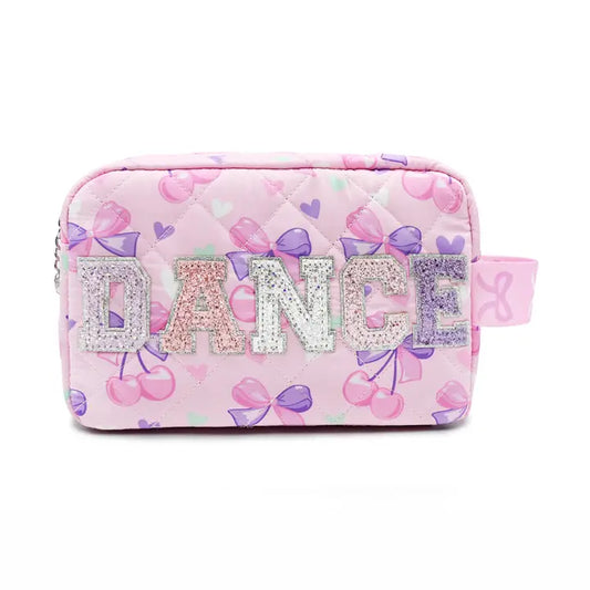 Quilted Cherry Bow Printed Dance Cosmetic  Bag