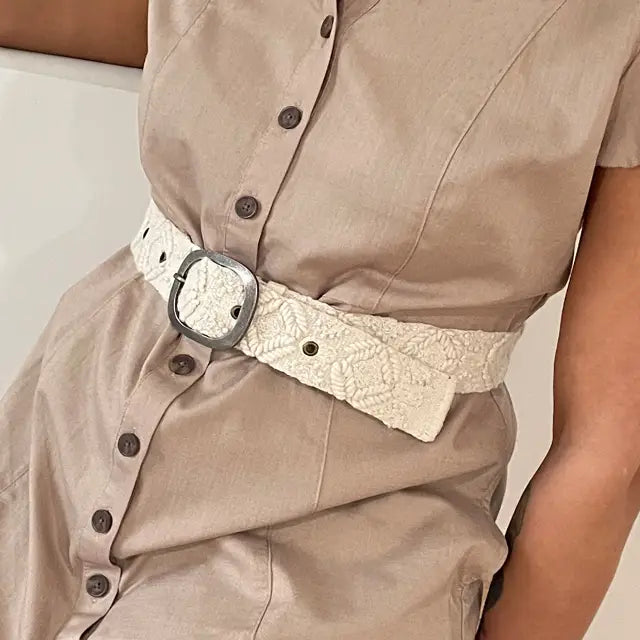 Wandering Clouds Embroidered Wool Belt