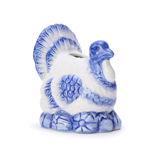Blue and White Hand-Painted Turkey Candleholders