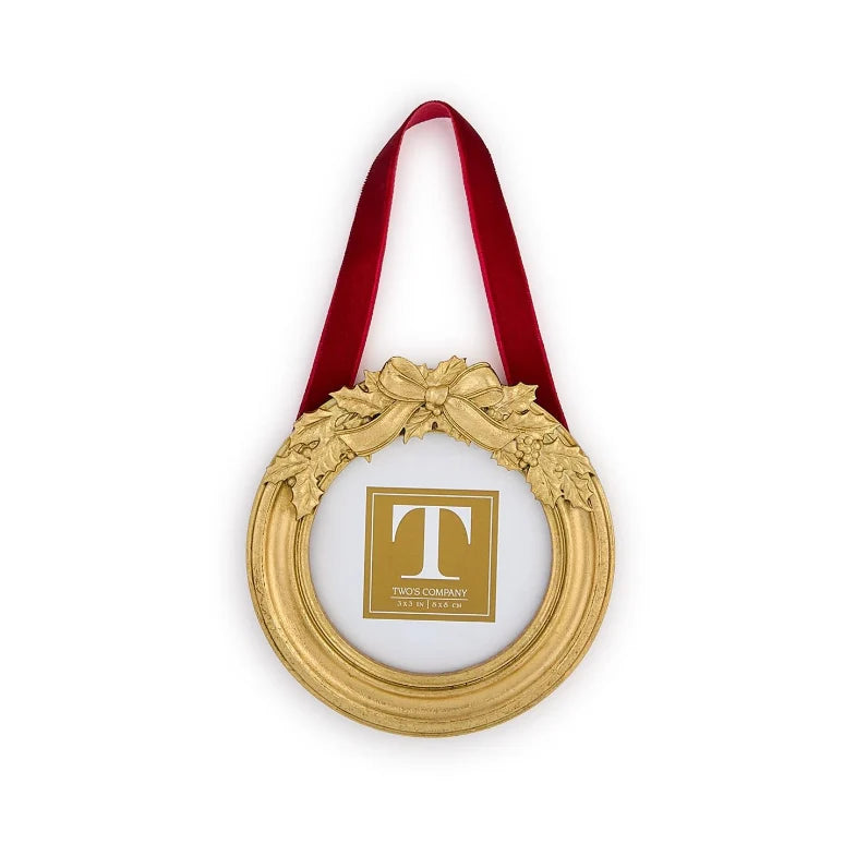 Gold Holly Leaves Photo Frame Ornament