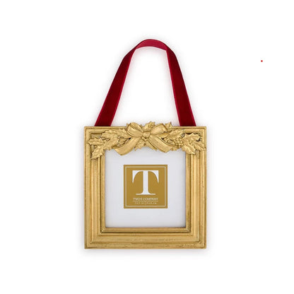 Gold Holly Leaves Photo Frame Ornament