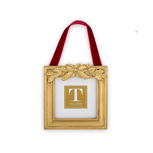 Gold Holly Leaves Photo Frame Ornament