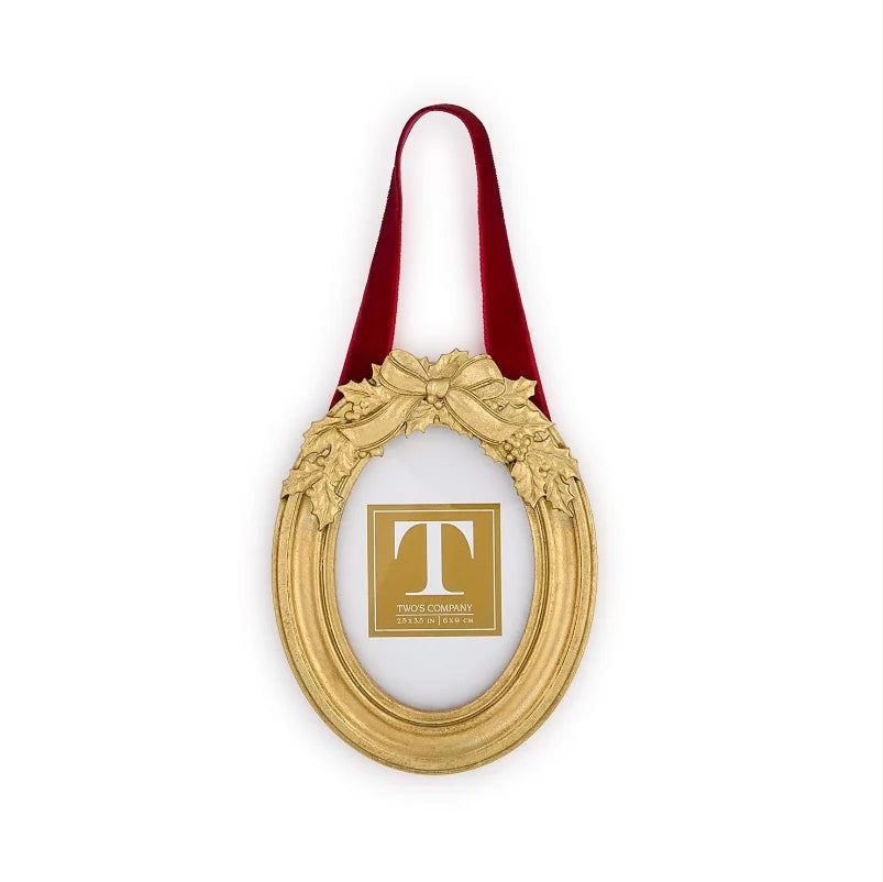 Gold Holly Leaves Photo Frame Ornament