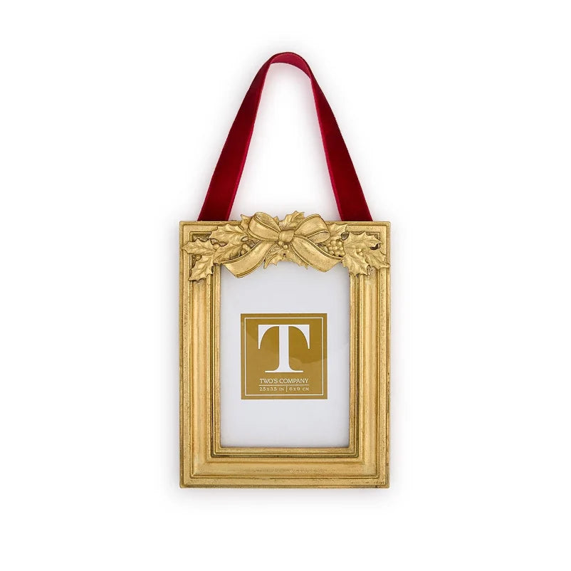 Gold Holly Leaves Photo Frame Ornament