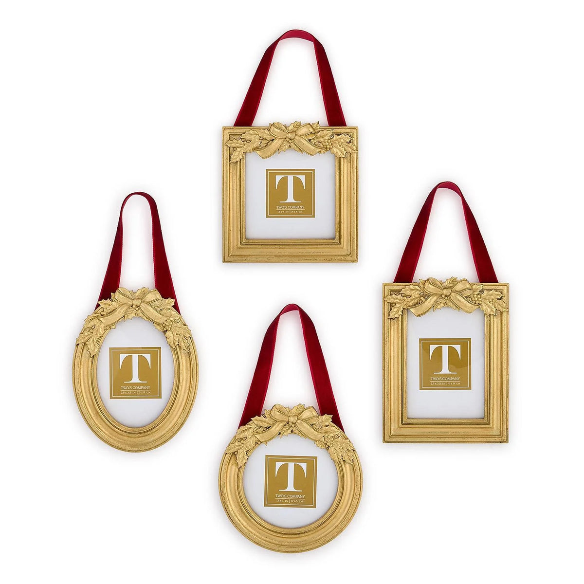 Gold Holly Leaves Photo Frame Ornament
